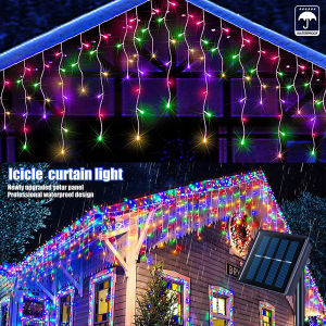 8M solar ice strip light waterproof LED string light outdoor decoration fairy light curtain light suitable for Christmas Ramadan lampu xmas gardens taverns streets