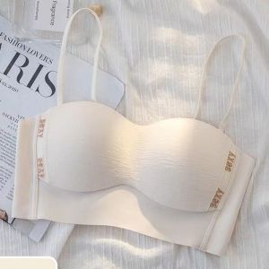 DD Elegant Thin Strapless Bra with Anti-Slip Design and Letter Embroidery for Women