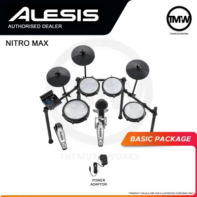 Alesis Nitro Max Kit Foldable Electronic Drum Set With Dual Zone Mesh Head Snare Toms Cymbals Kick Pedal Module Drumsticks [LIMITED STOCK]