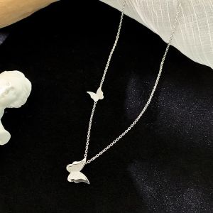 Kalung Titanium Rantai Wanita Kupu-kupu Silver Anti Karat Butterfly Chain Necklace