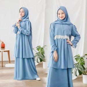 Syari Anak ARYANA SYARI KIDS DAPAT GAMIS + FREE HIJAB MANGGO CREPE APLIKASI RENDA Umur 12 - 15 Tahun