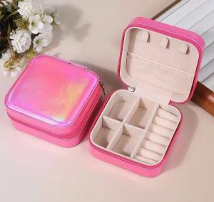 Luxury Laser  Jewelry Case Organizer | Small Portable Storage Box for Accessories with Dividers Ring Slots & Necklace Hooks | Stylish Travel Jewelry Organizer
