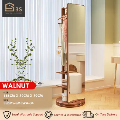 [3S FURNITURES] 360° Rotating Solid Wood Multi-Functional Dressing Cabinet with Full Length Mirror * FREE DELIVERY * (1Yr Local Warranty)