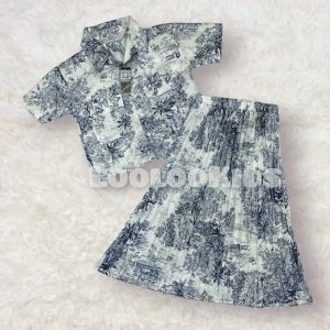 Setelan Crop Korean Fuji Anak Perempuan Usia 1-9 Tahun - One Set Rok Plisket Baju Wanita Model Terbaru - Stelan Kameja Cewek Viral
