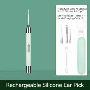 4 Pcs Set Baby Ear Cleaning Tools Luminous Ear Spoon With Magnifying Glass Kids Earwax Remover green