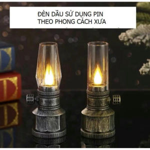 Đèn thờ đèn cầy không tắt cổ điển dùng pin trang trí bàn thờ không khói đèn thờ cúng kiểu đèn dầu an toàn