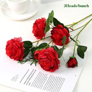 MUSCLEX Multicolors 3heads Peony European 488cm/65cm Bridal Bouquet Flowers High Quality Artificial Silk Rose Flower Home Decorations