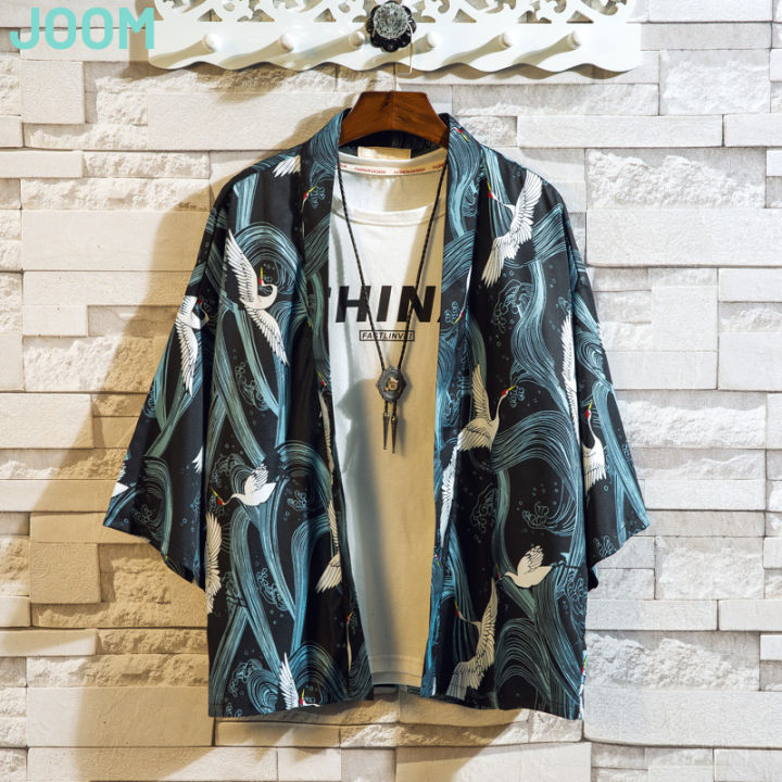 JOOM Kimono Cardigan Men Casual Shirt Summer Fashion Men Shirt Loose Short  Sleeve Floral Shirt Men's Fashion Men's Casual Flower Shirt Size S-XXXL 