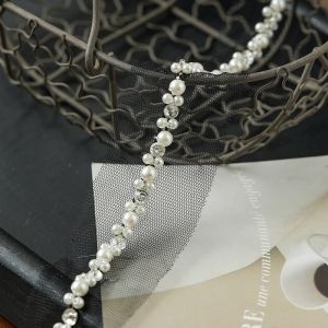 VIVIDI Đính hạt ngọc trai Viền đính hạt ngọc trai Đá pha lê Chiều rộng 3.5/4cm Ruy băng viền ren Trang trí quần áo Cắt ruy băng May vá tự làm