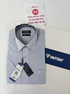[Việt Tiến Sale] Sơ Mi Ngắn Tay - Regular (Suông) - Vạt Bầu - Kẻ sọc xanh dương- size 37 (lẻ size)