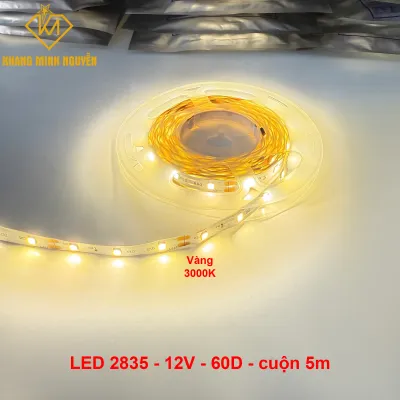 (Cuộn 5m) 60 Led/mét - LED dây 2835 12V cuộn 5m - có keo dán Ánh sáng trắng 6000K vàng ấm 3000K trung tính 4000K