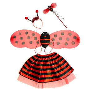 Halloween Childrens Performance Costume Set: Bee Wings Angel Ladybug Four-Piece Yellow Stage Outfit and Props