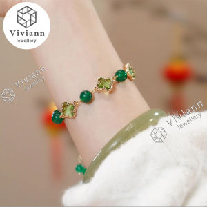 Viviann Vòng Tay Đá Quý Bốn Lá Màu Xanh Lá Sang Trọng Nhẹ Vòng Tay Đá Quý Mã Não Xanh Lá Tự Nhiên Vòng Tay Quyến Rũ Vòng Tay & Lắc Tay Ngọc Bích Màu Xanh Lá Cây Cho Nữ Mặt Dây Chuyền Hạt Quà Tặng Trang Sức