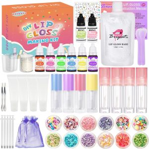 DIY Lip Gloss Making Kit All-in-One to Make Lipstick Set for Girl with Clear Base Liquid Pigments Glitter Tubes Fun Creative Gift for Makeup Lovers in Christmas Birthdays
