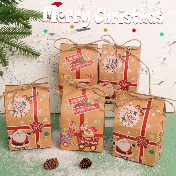 20Pcs Christmas Party Gift Boxes, Merry Christmas Candy Gift Boxes with  Ropes, Kraft Paper Gift Boxes, Santa Claus Cartoon Cookie Packaging Bags  for