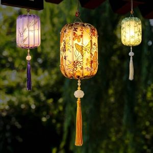 ERMENLED LED Light Up Mid Autumn Light Lantern Floral Pattern Tassel Pendant DIY Handheld Lantern  Faux Song Brocade Handheld Festival Lantern Mid Autumn Festival