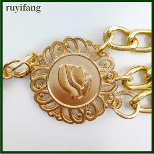 ruyifang เข็มขัดแฟชั่นสำหรับผู้หญิงสายรัดสะโพกเอวสูงสีทองเงินห่วงโซ่โลหะประดับคริสตัลขอบหนาและขอบหนาสายโซ่รัดเอว