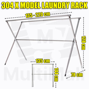 X MODEL - 2.2M Premium 304 Stainless Steel Drying Rack| Foldable Laundry Rack| Drying Rack| Laundry| Laundry Organiser| Drying Rack clothes| Drying clothe Folding| Cloth Laundry Drying Rack Retractable| Space Saving storage