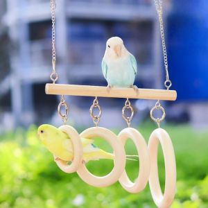 OUTOPEN Wooden Parakeet Loop Tunnel Birds Climbing with Hook Parrot Ladder Stand Toy Durable Bird Perch Swing Small Birds
