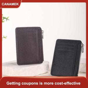 【CANAMEK 】 Mini Credit Card Wallet Id Card Holder Mens Small Wallet Thin Sleeve Zipper Short Coin Wallet