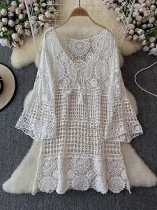 Special OfferSummer Knitted Cover up Dress Hollow out Knitwear Womens Outerwear Vacation Beach Holiday Midi Dress A-Line Silhouettekk5