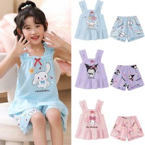 Kawaii Sanrio อะนิเมะ Cinnamoroll Kuromi ชุดนอนฤดูร ้ อนแฟชั ่ นที ่ ละเอียดอ ่ อนน ่ ารักสบายๆหลวมสบายนุ ่ ม Girly ชุดของขวัญ