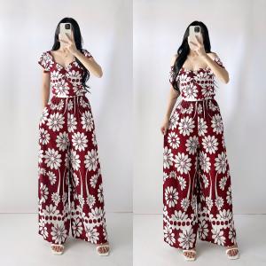 Sunny&Co Chalis Coord Smocking Top Puff Sleeves with Wide Leg Pants  For Women