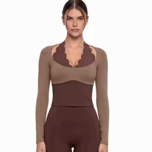 Halter Neck Long Lace Top Fake Two-Piece Yoga Wear Slim Fit Outdoor Sports Fitness Long Sleeve Fashion Tights Compression Pants2026