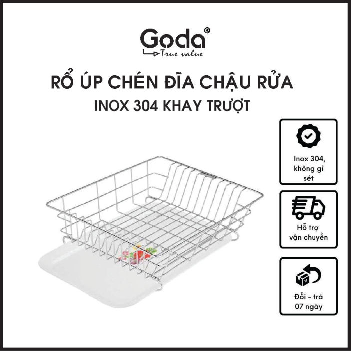 [CHÍNH HÃNG] Rổ inox 304 úp chén dĩa + khay hứng nước kéo trượt - GD ...