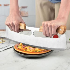 【Local Warehouse】36CM Double Handle Stainless Steel Pizza Cutter Pizza Knife Dough Pie Pizza Cutting Tool Slicer Knife Pizza Rocker Pizza-Curved-Cutter