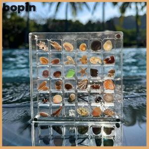 Bopin กล่องแม่เหล็กเปลือกหอยอะคริลิคใสเปลือกหอยปลาดาวกล่องเก็บของขนาดเล็ก36 64 100ช่อง