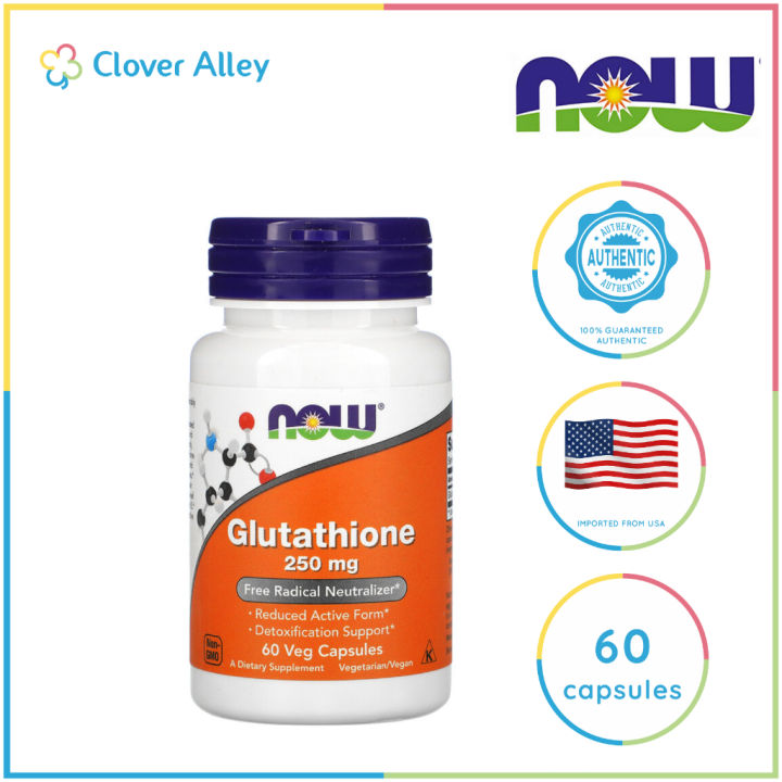 NOW Glutathione 250 mg 60 Veg Capsules (06/2027 expiry) Glutathione  Detoxification Support Non-Gmo Vegetarian Glutathione Reduced Active Form  Glutathione - Lazada