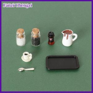 Fanzi 7 cái máy tính để bàn cảnh mô phỏng Micro Mô Hình Bộ phận làm bằng tay thu nhỏ Dollhouse cốc cà phê mô hình trang trí khay tấm phụ kiện