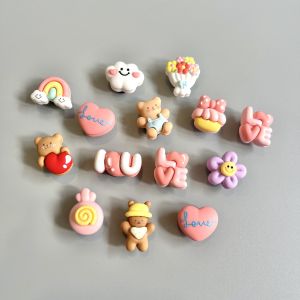 Bộ 14  Sticker Charm 3D chủ đề I Love U DIY nhựa cứng gắn Dép Sục Cá Sấu