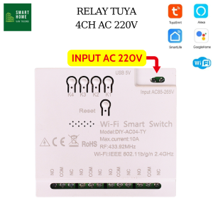 Module relay RF wifi Tuya/Smartlife 4CH có 4 rơ le khô tải 10A/relay đóng mở tiếp điểm