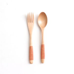 PYA94 Natural 2PCS Cereal Utensil Rice Soups Fork Spoon Dinnerware Sets Tableware