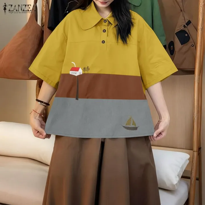 ZANZEA%20Women%20Vintage%20Casual%20Turn-Down-Collar%20Shirt%20Raglan%20Sleeve%20Cartoon%20Print%20Casual%20Top%20#0922%20-%20Image%202