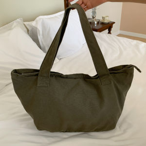 New large-capacity simple zipper Korean-style washed canvas bag fashionable ins Versatile student tote shoulder bag