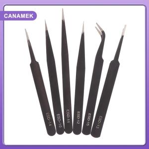 【CANAMEK】 6 Pcs Precision Tweezers Set Anti-Static ESD Tweezer Stainless Steel Repair Tools For Electronics Soldering Model Jewelry Makin
