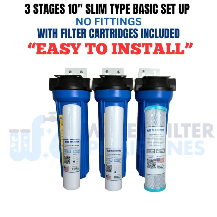 Water Filter 3 Stages 10” Slim Type Basic No Fittings Ideal for ...