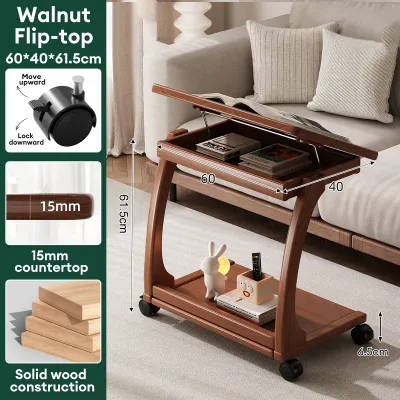 GOLD Solid Wood Sofa Side Table Cabinet Movable Square Table with Wheels Mini Coffee Table Living Room Small Apartment C-Shaped Corner Table