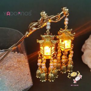 YADORNOS Pin Rambut Retro Klasik Motif Pagoda dengan Hiasan Mutiara