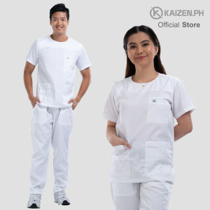 Scrub Suit 1st Gen KSS-45 Button Collection 3-Button Overlap Shoulder Opening Round Neck Top 4-pocket Pants