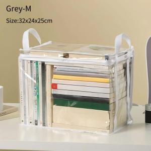 Large Capacity Transparent Book Storage Bag Multi-purpose Stackable Book Organizer Storage for School and Office Storage box Foldable PVC Dust-proof Zipper Bag