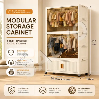 SALVO Foldable Plastic Wardrobe Easy Install Transparent Drawer Cabinet Organizer Baby Clothes Toy Storage Space Saver Home