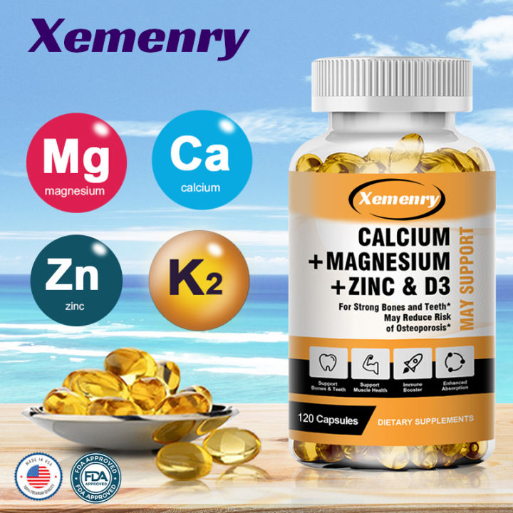 Xemenry Calcium Magnesium Zinc Capsule Vitamin D3 Strengthens Bones, Teeth, Heart Nerves and
