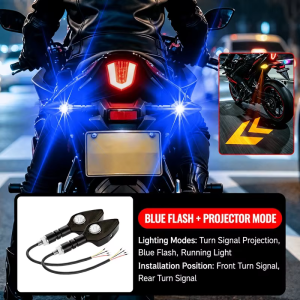 JBMBHC 27 Lighting Effects Motorcycle Turn Signal Light With Projection Red Blue White Brake Flash Strobe Light Waterproof LED Indicator Lamp Modification Accessory Wired Connection 12V