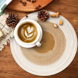 Nordic Round Woven Placemats Cotton Yarn Gradient Dining Table Mats Disc Bowl Pads Heat Resistant Drinks Coasters
