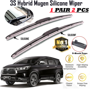 1pair(set) Toyota Innova 2018 Mugen Japan Silicone Wiper Blade Front Windscreen 3 Section Boneless Full Silicone Wiper U Hook J Hook