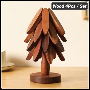 3/4 PCS Wooden Placemat Heat Pad Heat Insulation Table Mat Coaster Anti-Slip Pot Holder For Kitchen